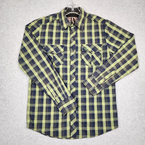 Realtree Men's Long Sleeve Shirt Snap Up Blue Green Plaid Small Hunting Outdoors - Picture 2 of 12